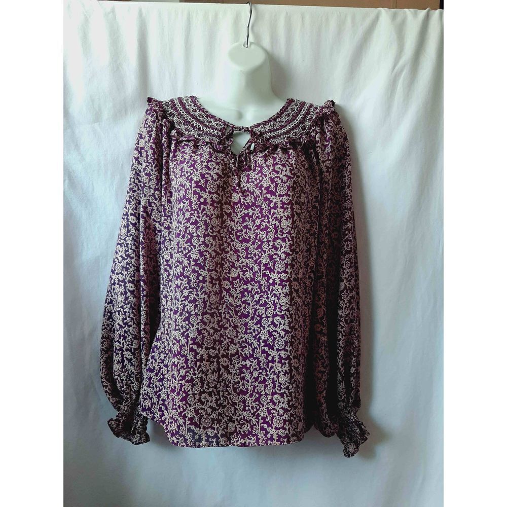 Max Studio purple floral medium baloon sleeve top